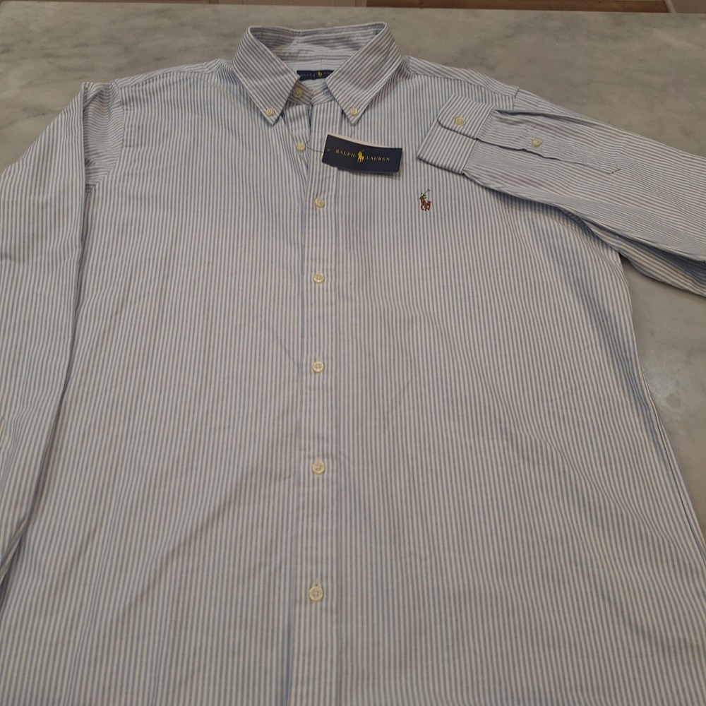 New Polo Ralph Lauren Buttondown Shirt Sz XL Blue White Striped Oxford Classic - Picture 3 of 8